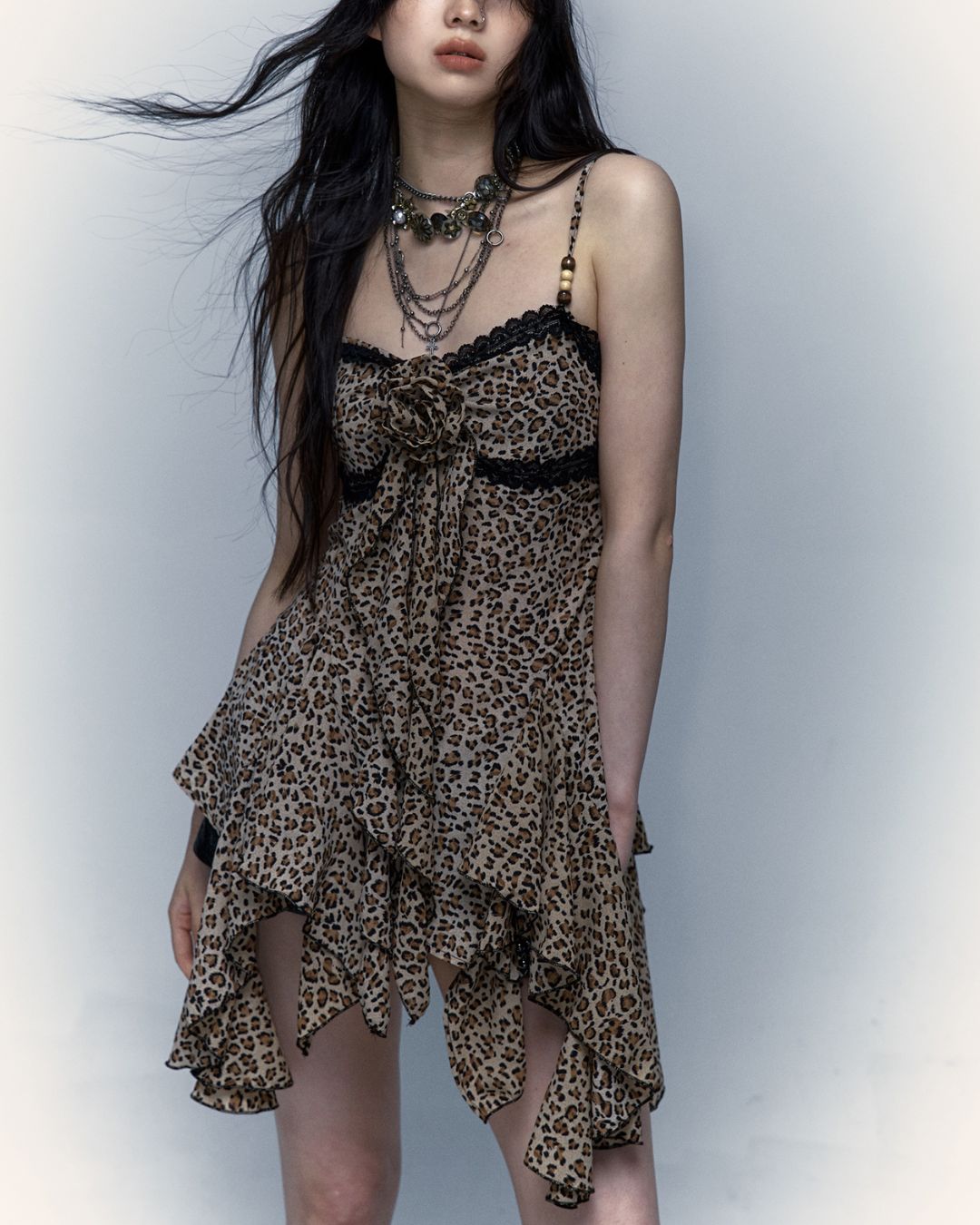 Floral Leopard Print Camisole Dress　DR002