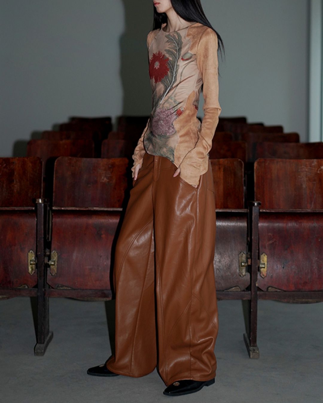 Wide Straight Leather Pants　BT020