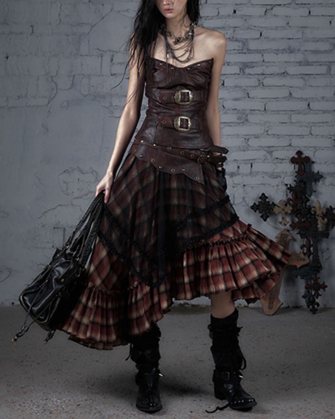 Metal Belt Leather Tube Top　TP045