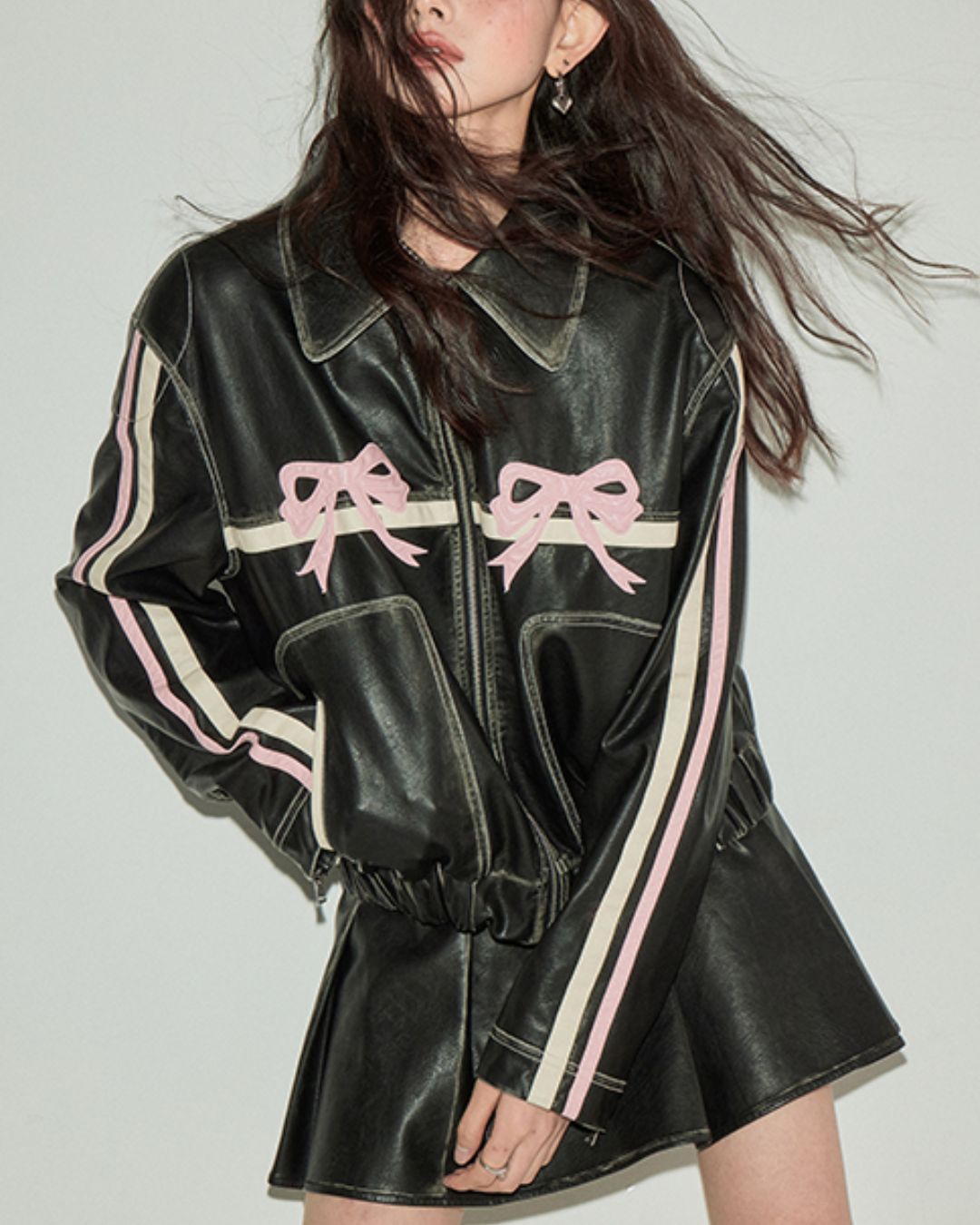 Bowknot Retro Color-Painted Leather Jacket　OT001