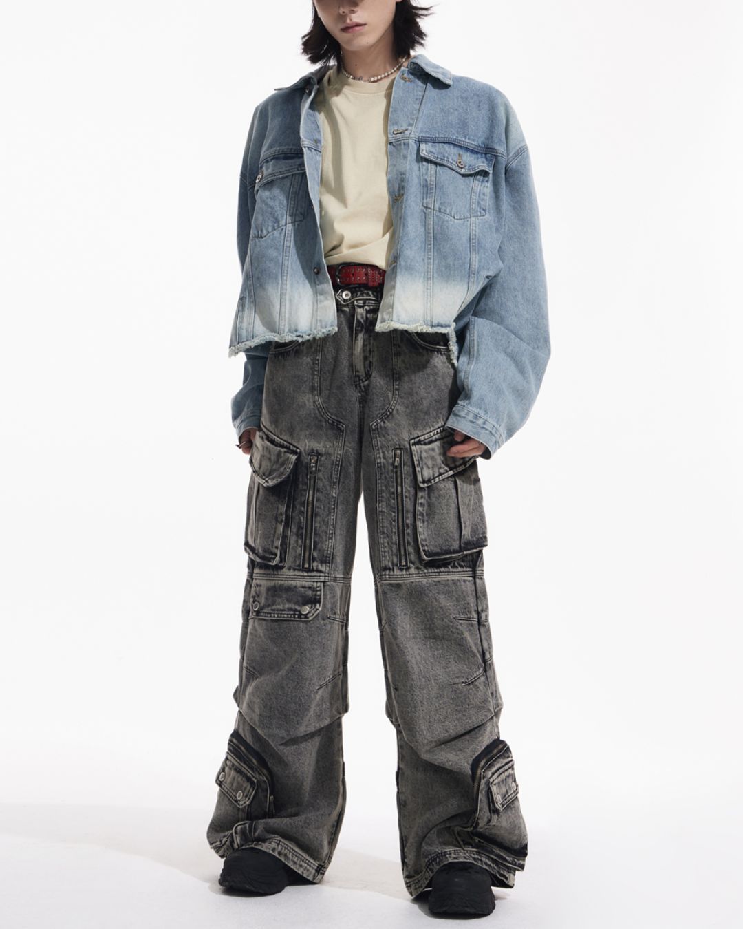 Multi-pocket Wide Denim Pants　BT009