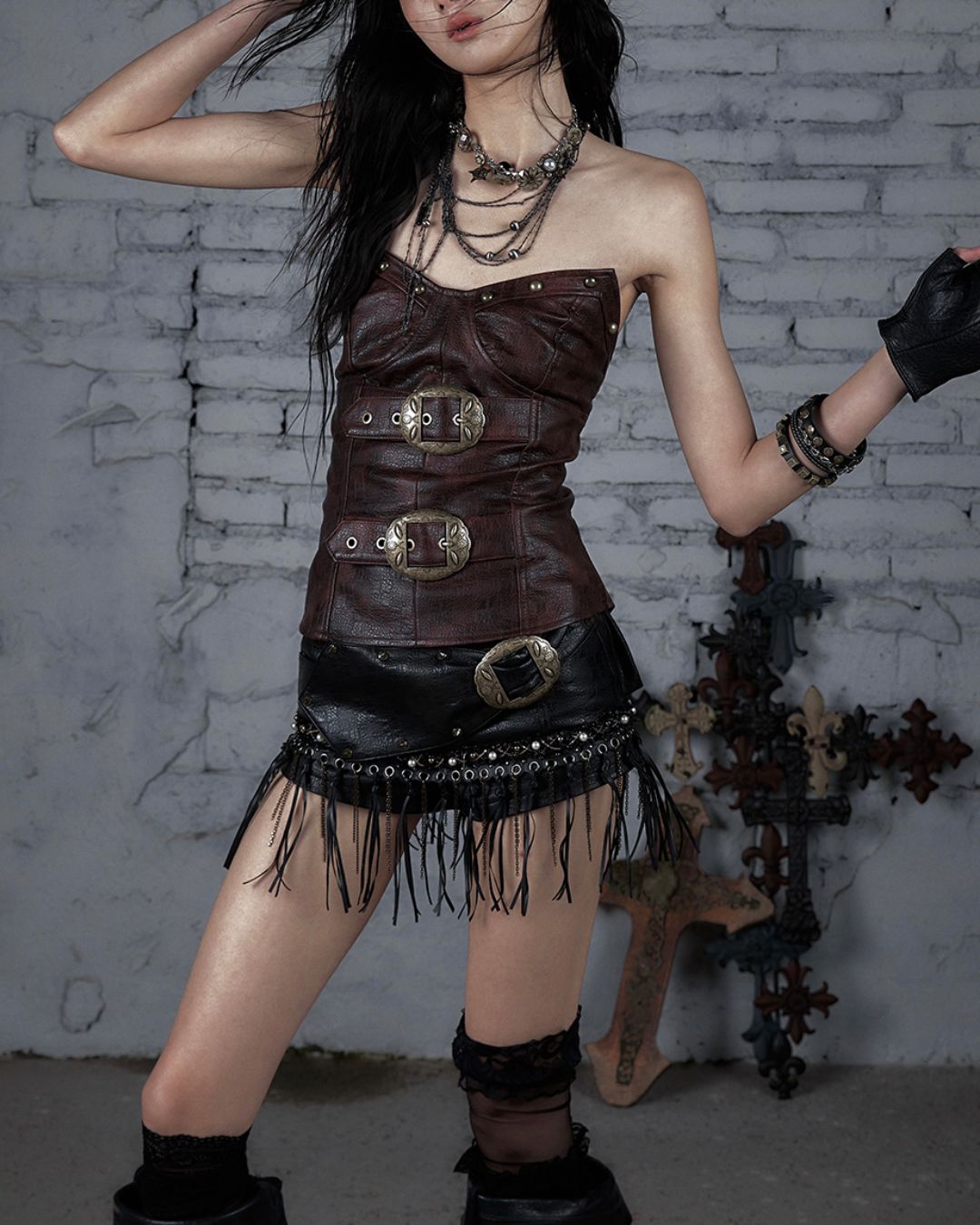 Metal Belt Leather Tube Top　TP045