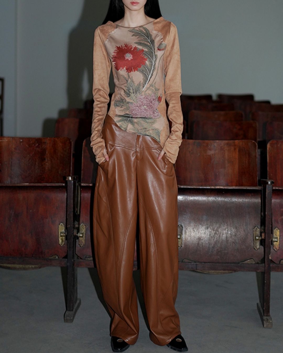 Wide Straight Leather Pants　BT020