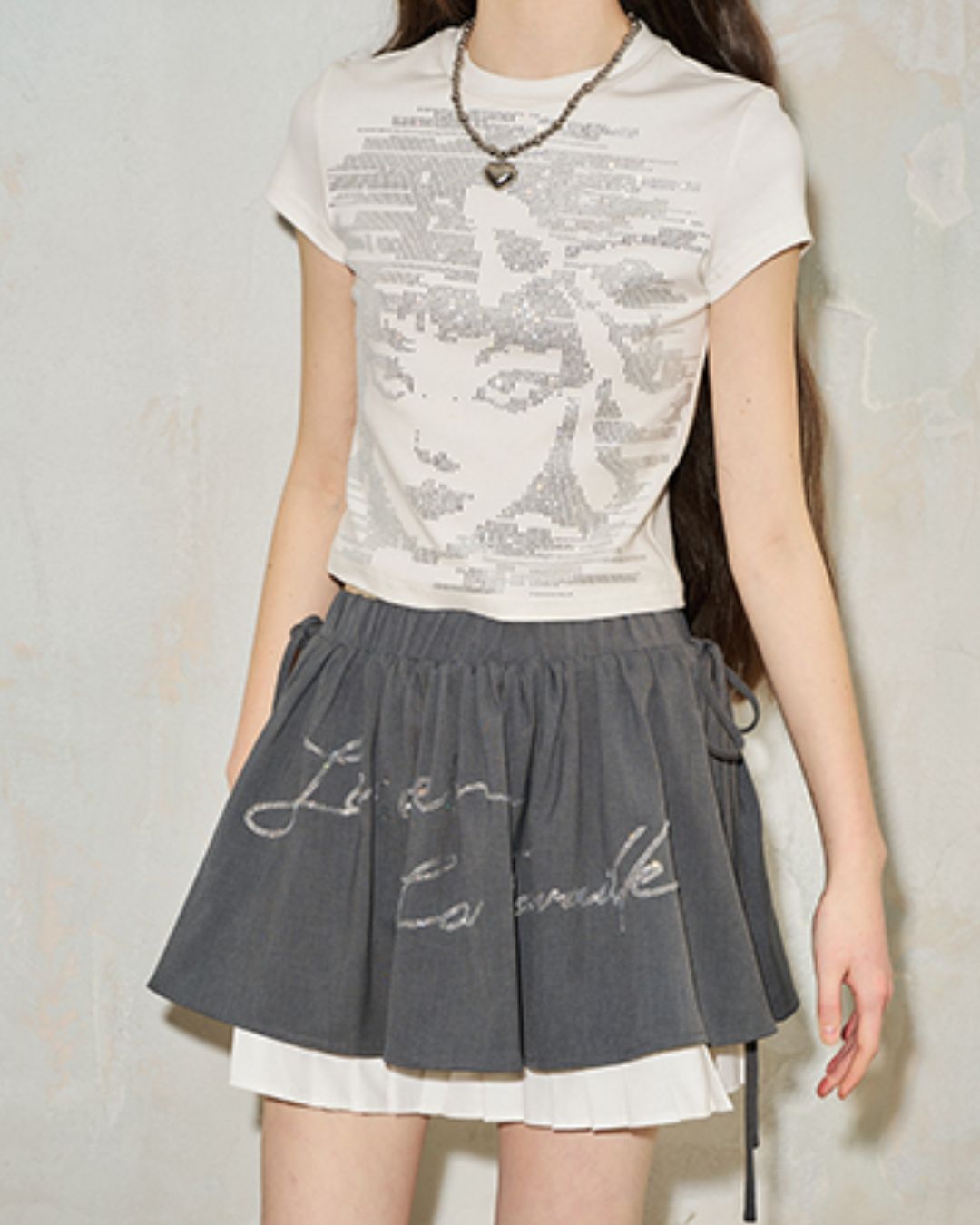 Rhinestone Girl Face T-shirt　TP038