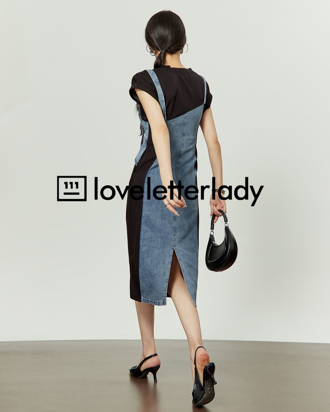 Denim Switching French Sleeve Dress　DR045