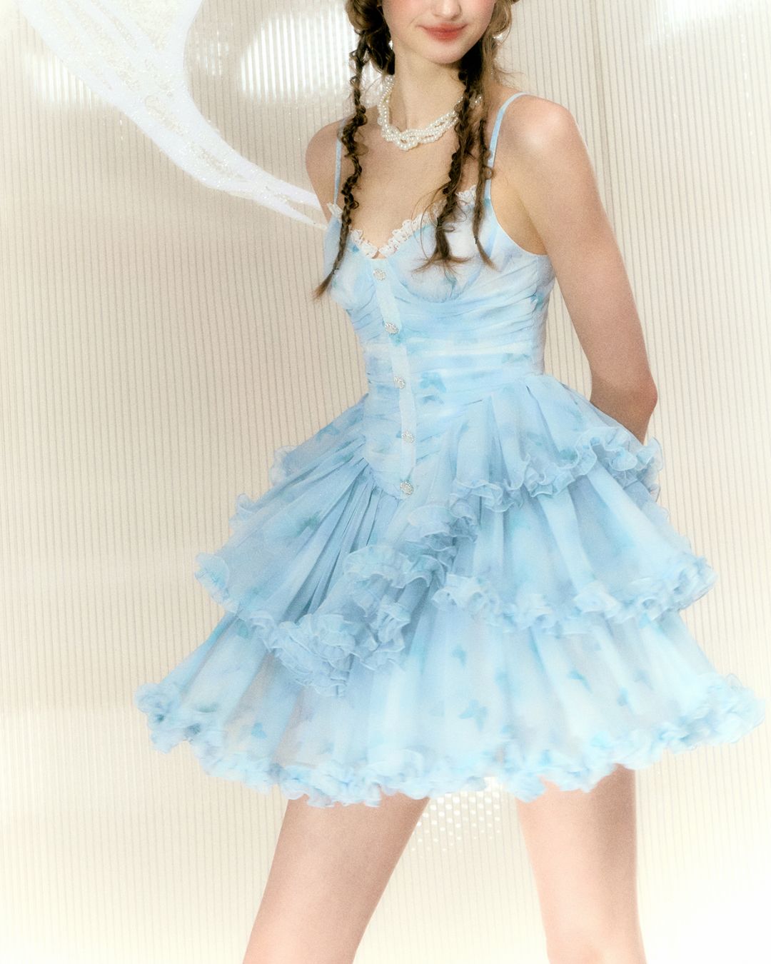 Butterfly Print Chiffon Camisole Mini Dress　DR030