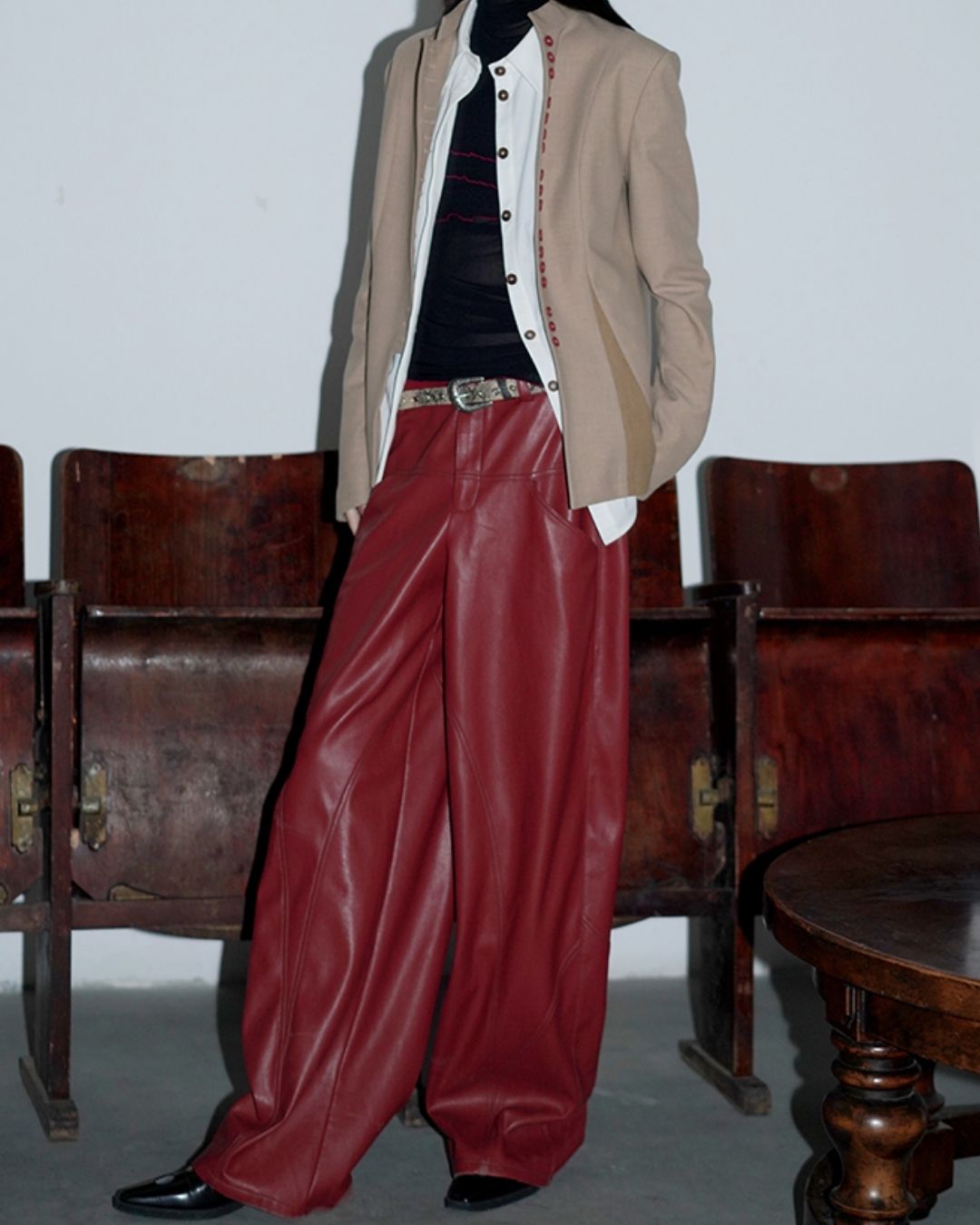 Wide Straight Leather Pants　BT020