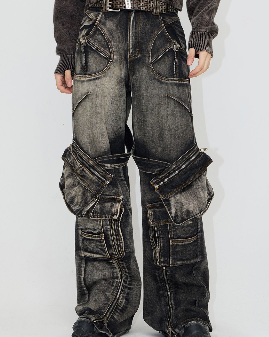 Zipper And Detachable Pocket Denim Pants　BT010