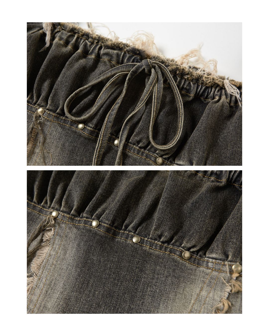 Washed Denim Puff Sleeves Top　TP029