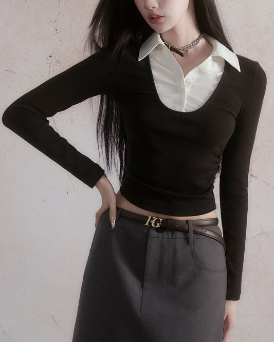 Shirt Layered Cropped Top　TP025