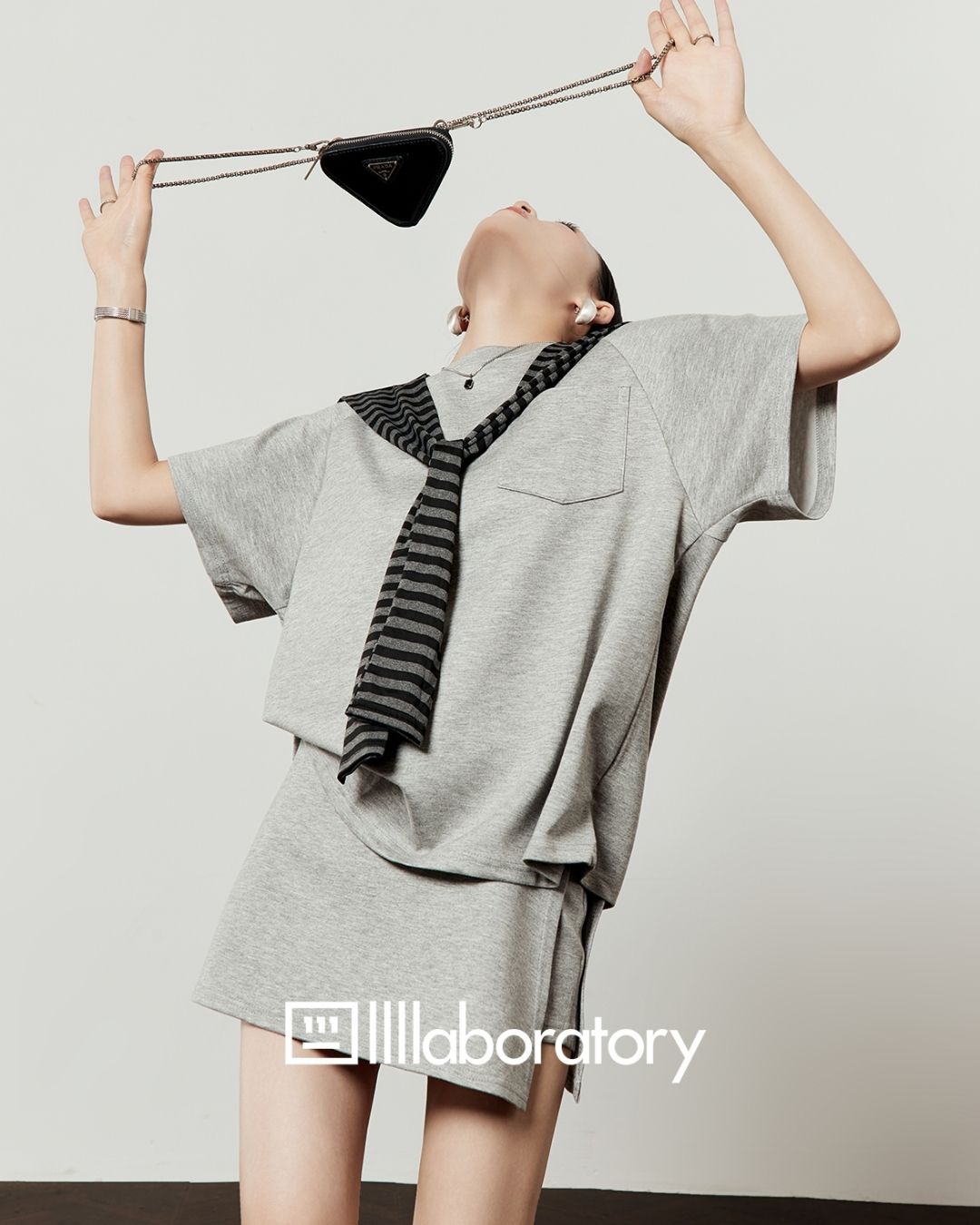 Loose T-shirt & Shorts & Border Shawl Set　TP073