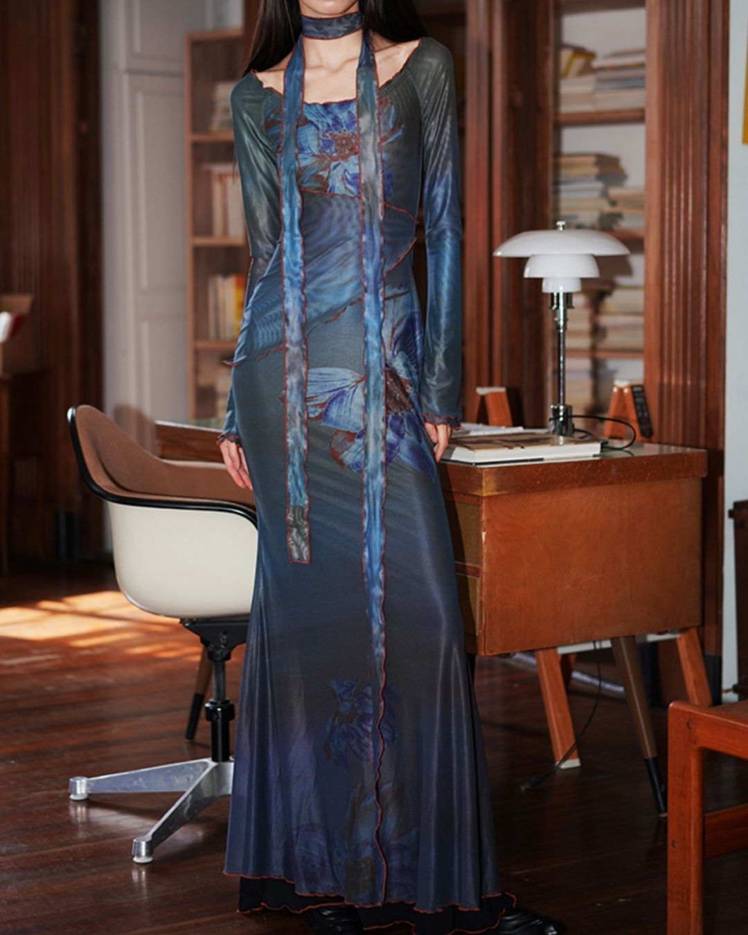 Flower Printed 2-way Long Dress　DR016