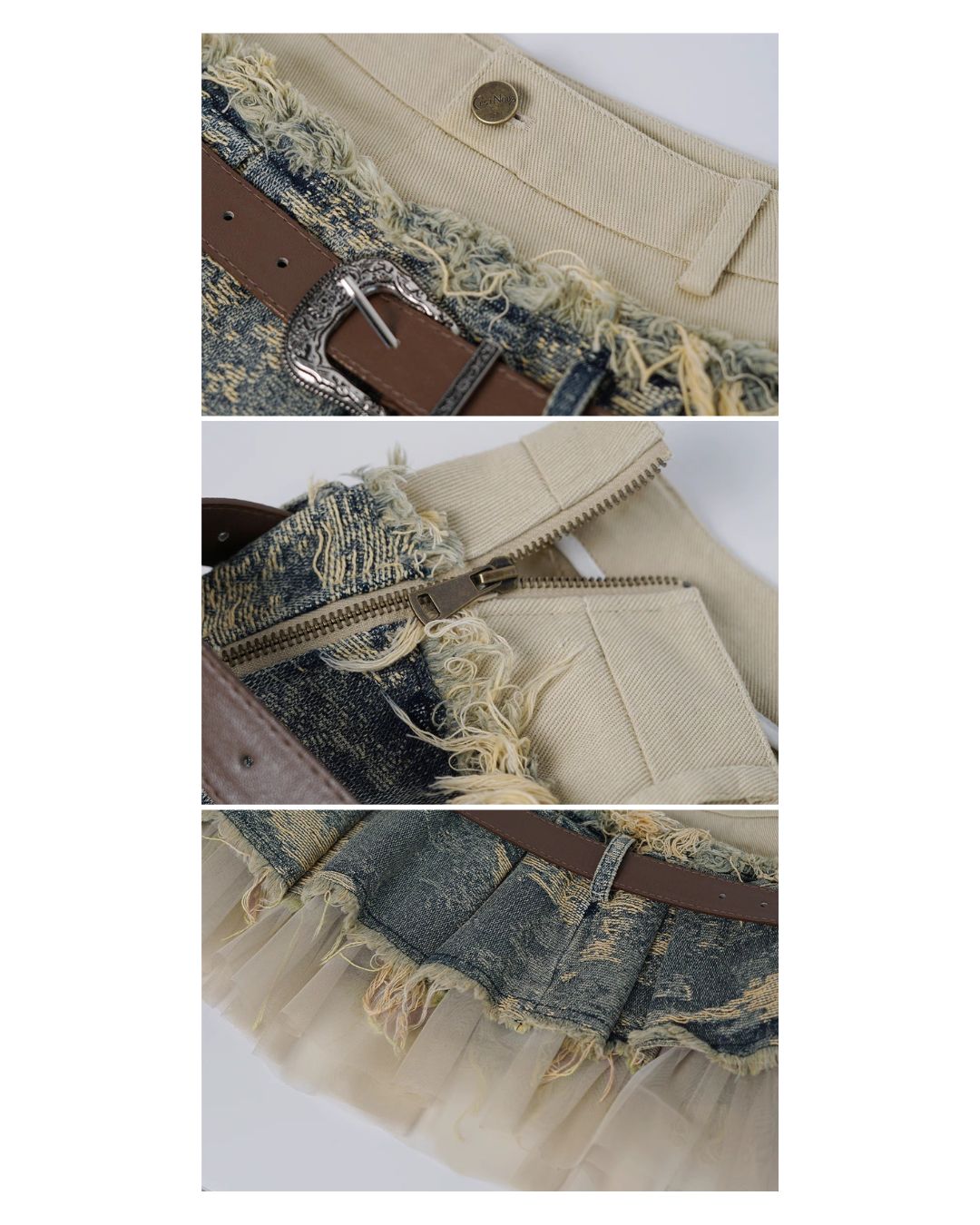 Contrast Pleated Denim Mini Skirt　BT032