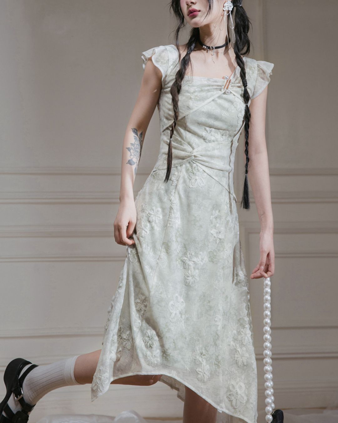 French Sleeve Asymmetrical Dress　DR041