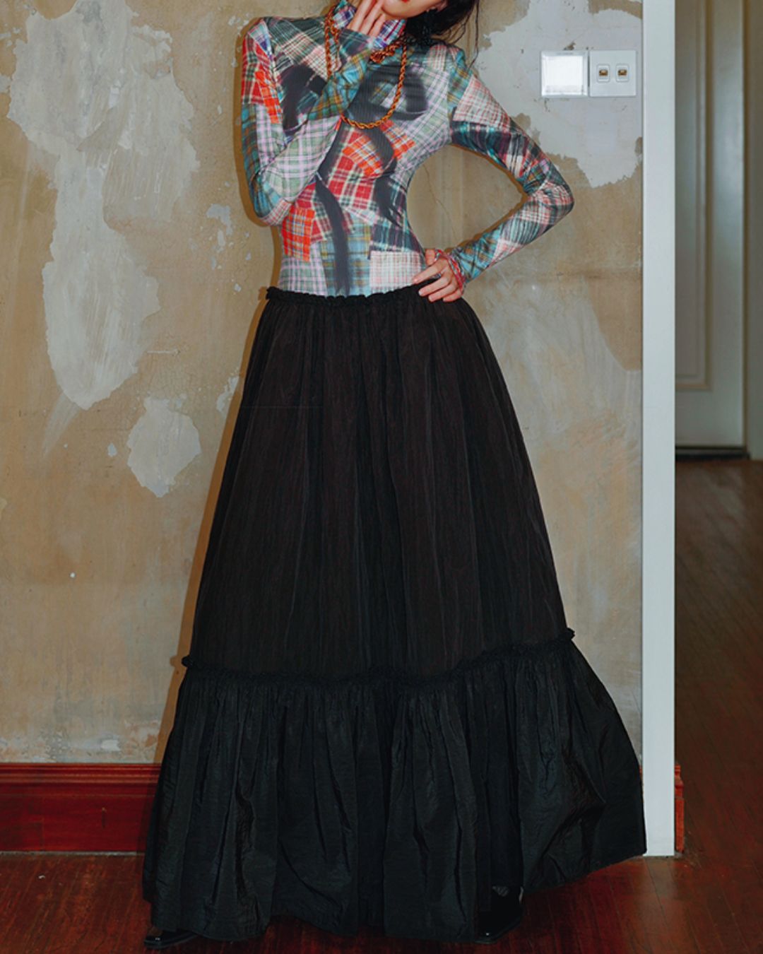 Printed Tiered Long Dress　DR019