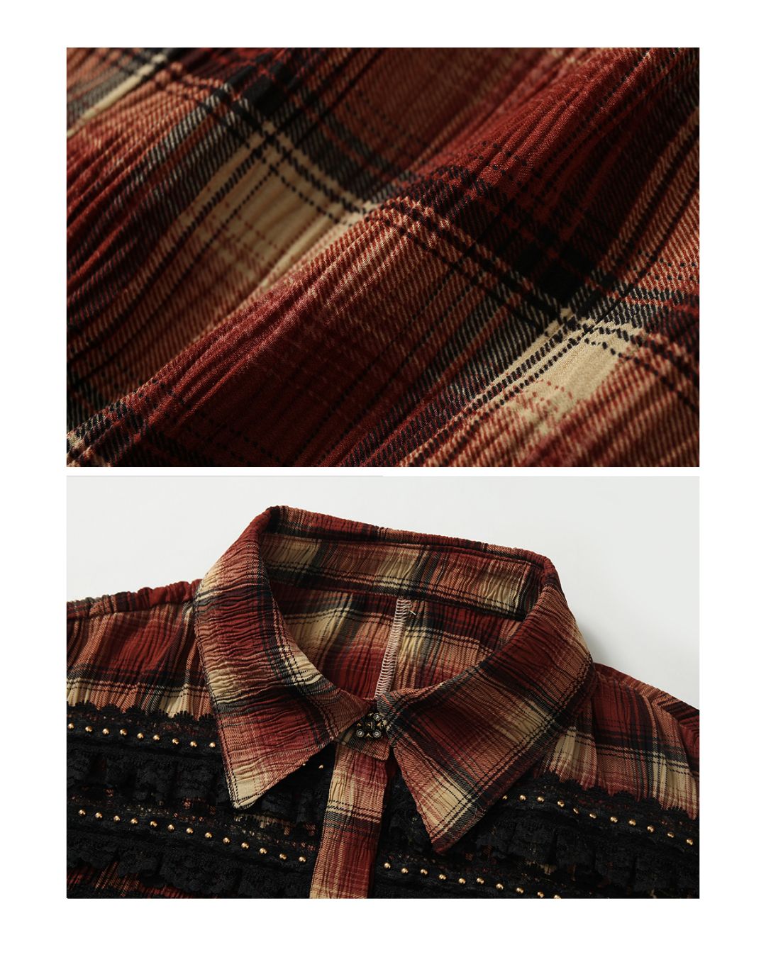 3/4 Sleeve Front Tie Check Shirt　TP043