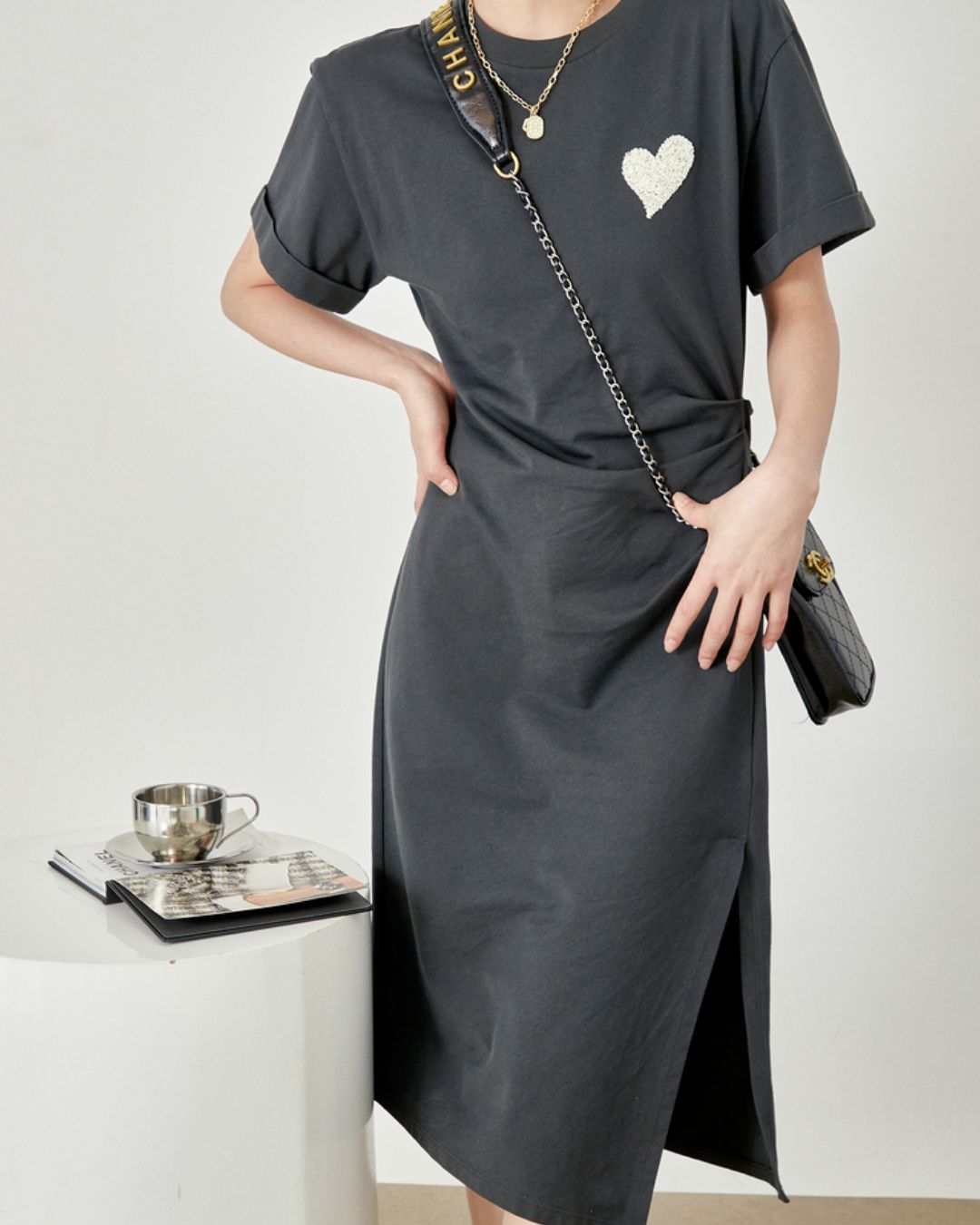One-point Heart T-shirt Dress　DR043