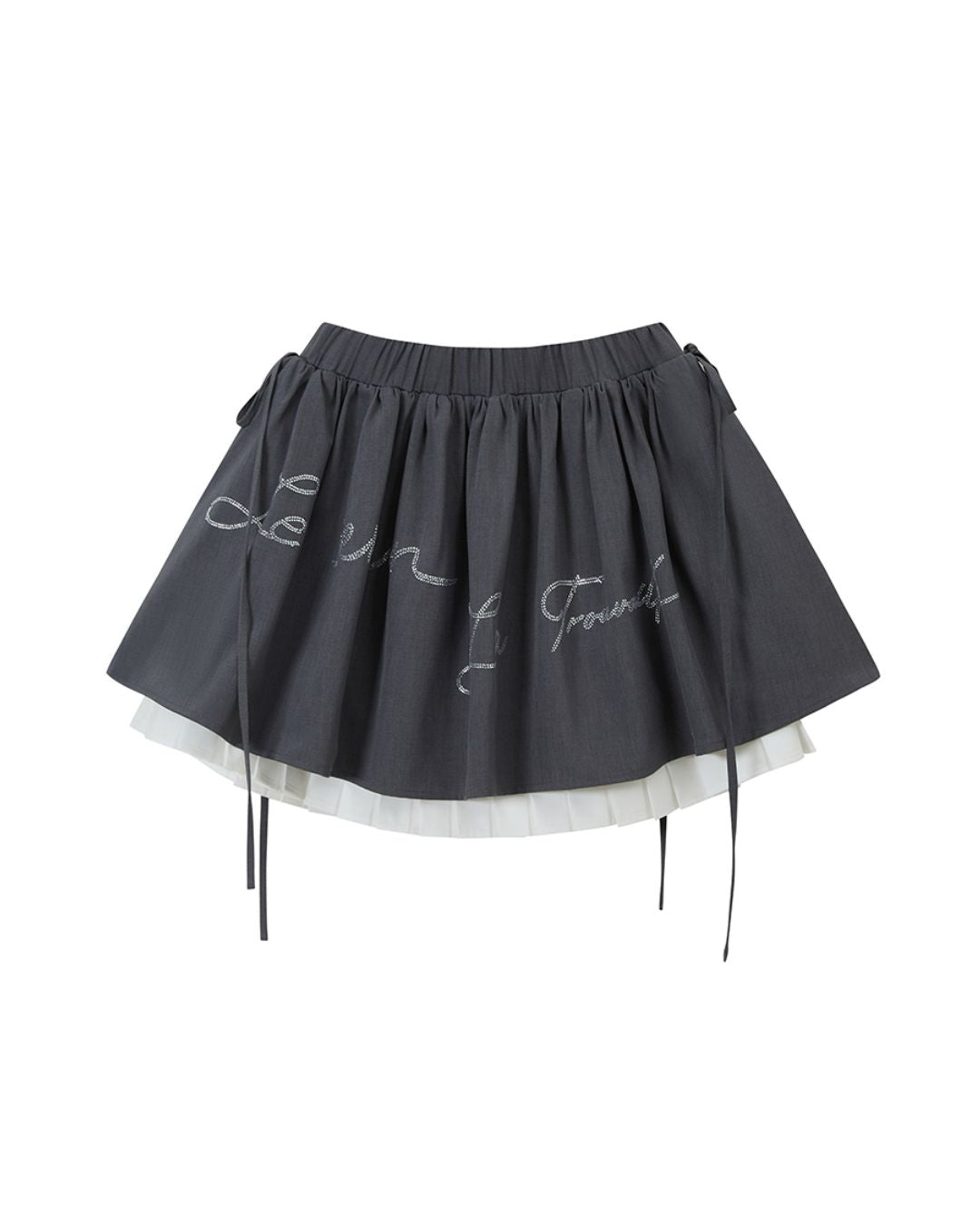 Rhinestone Logo Pleated Mini Skirt　BT026