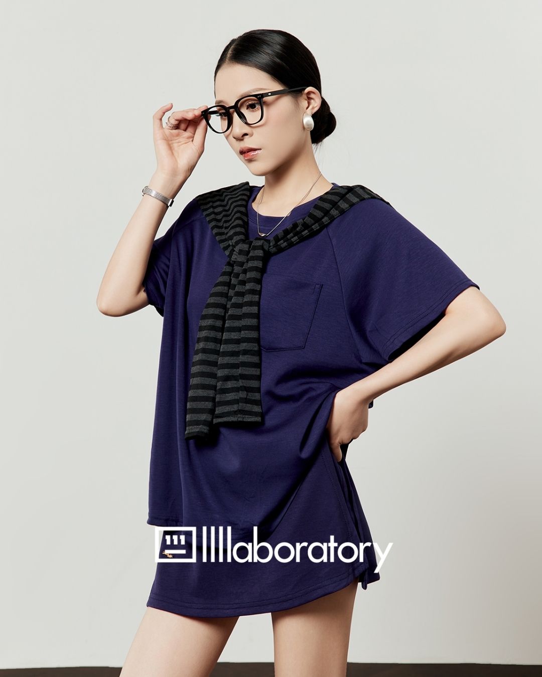 Loose T-shirt & Shorts & Border Shawl Set　TP073