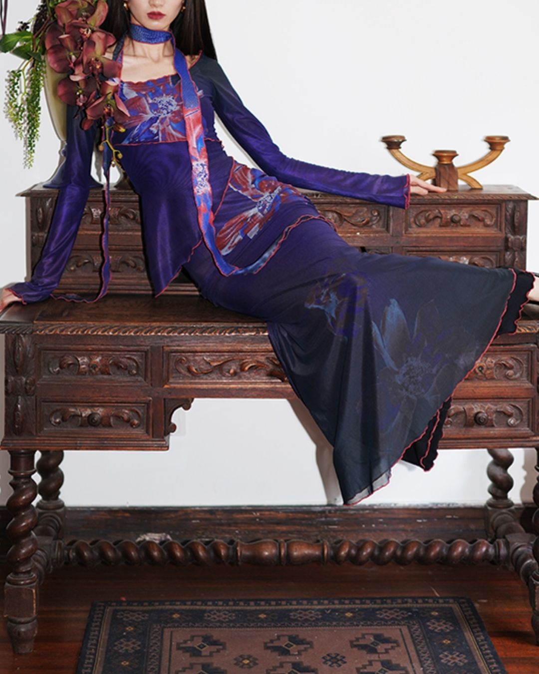 Flower Printed 2-way Long Dress　DR016