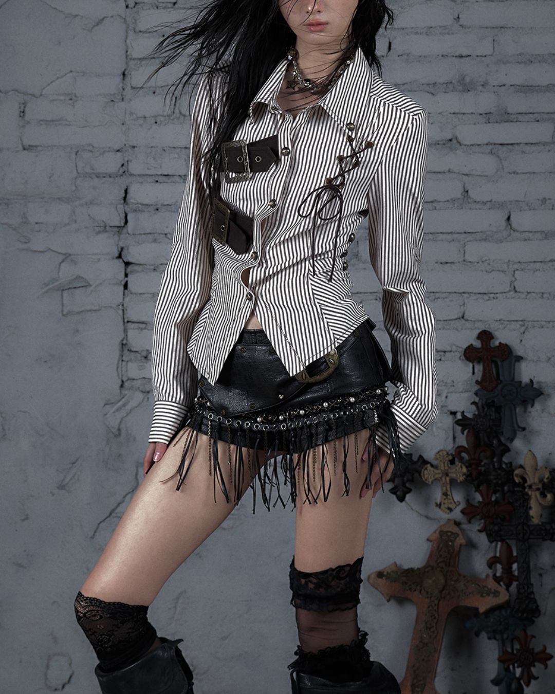 Leather Metal Fringe Hot Pants　BT030