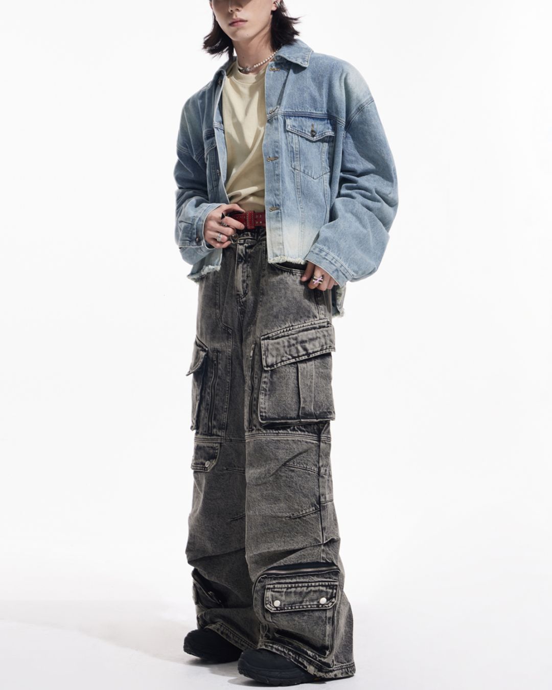 Multi-pocket Wide Denim Pants　BT009