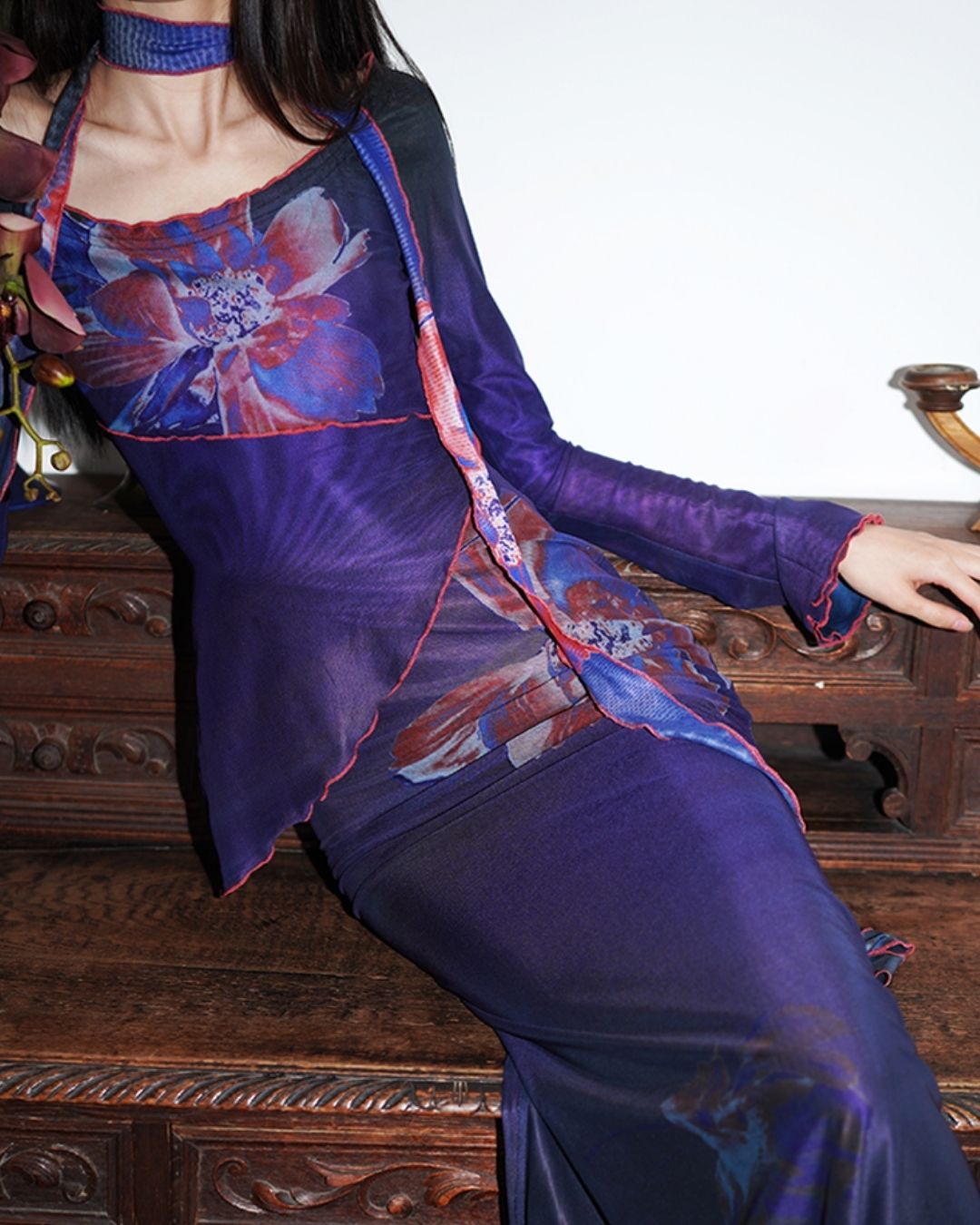 Flower Printed 2-way Long Dress　DR016