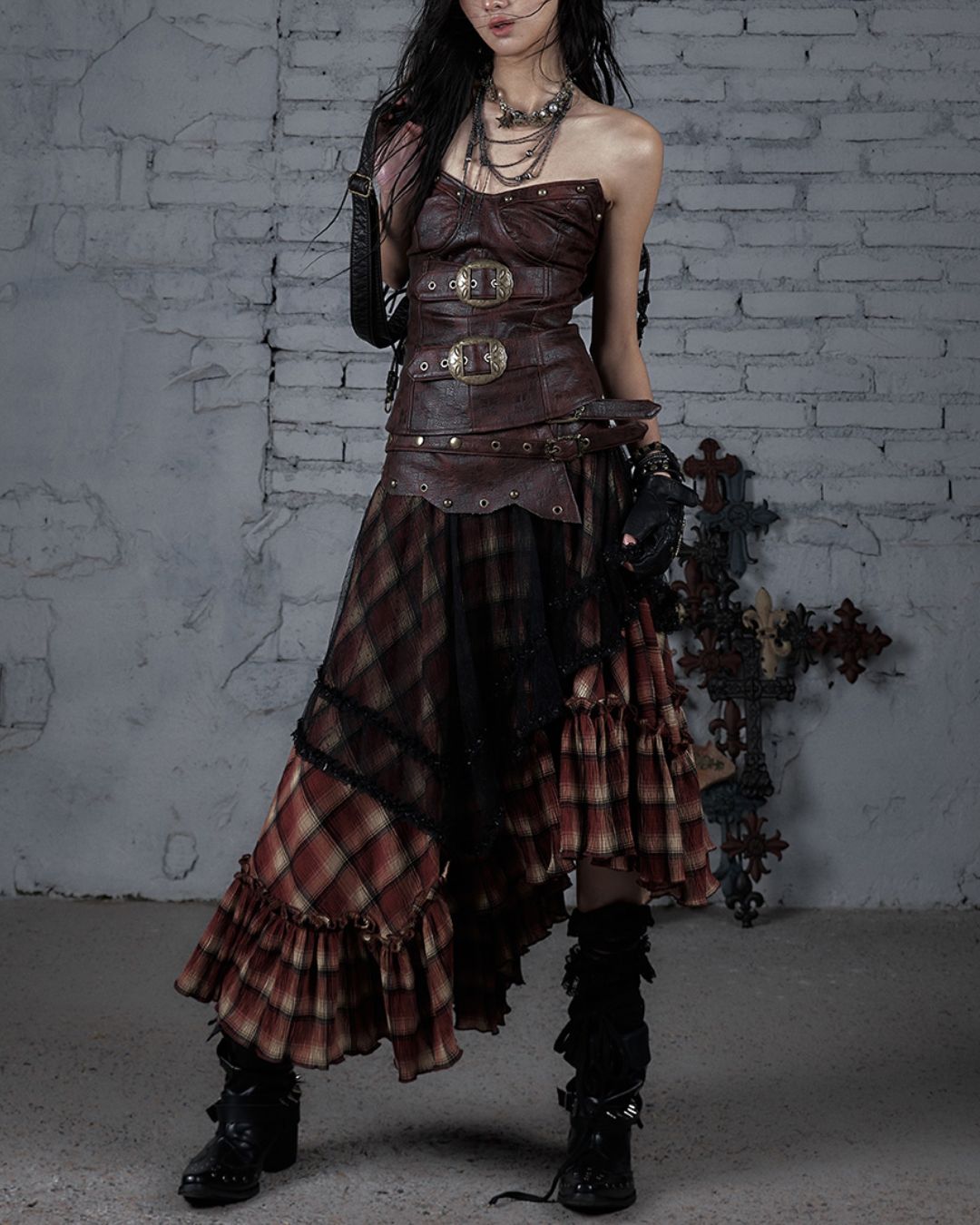 Metal Belt Leather Tube Top　TP045