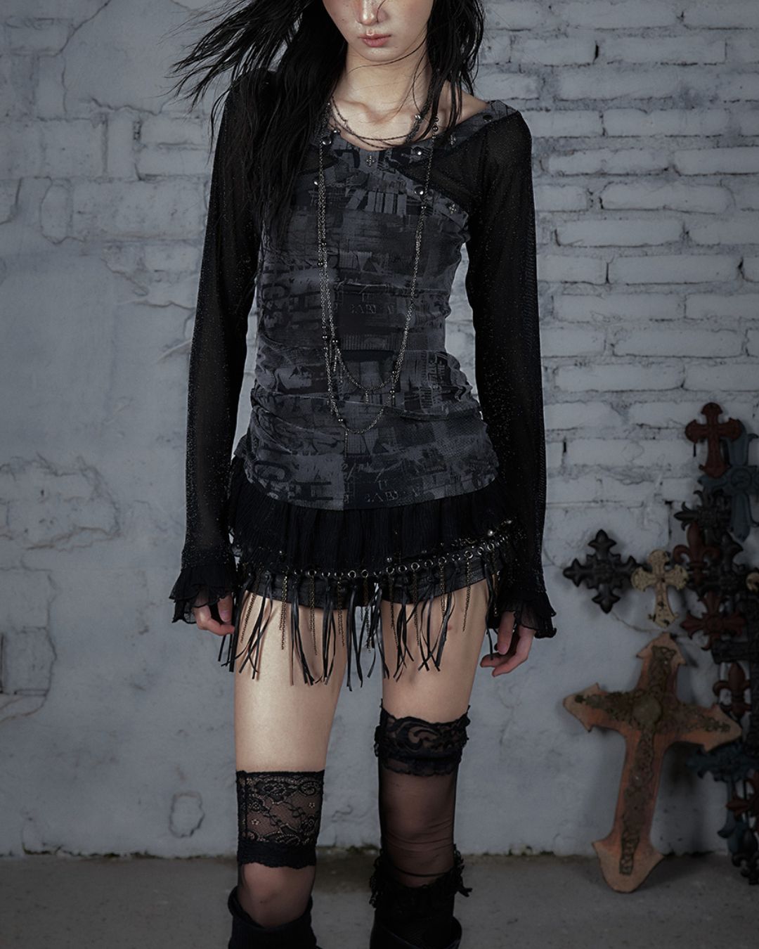 Cross Stitch Sheer Switching Top　TP044