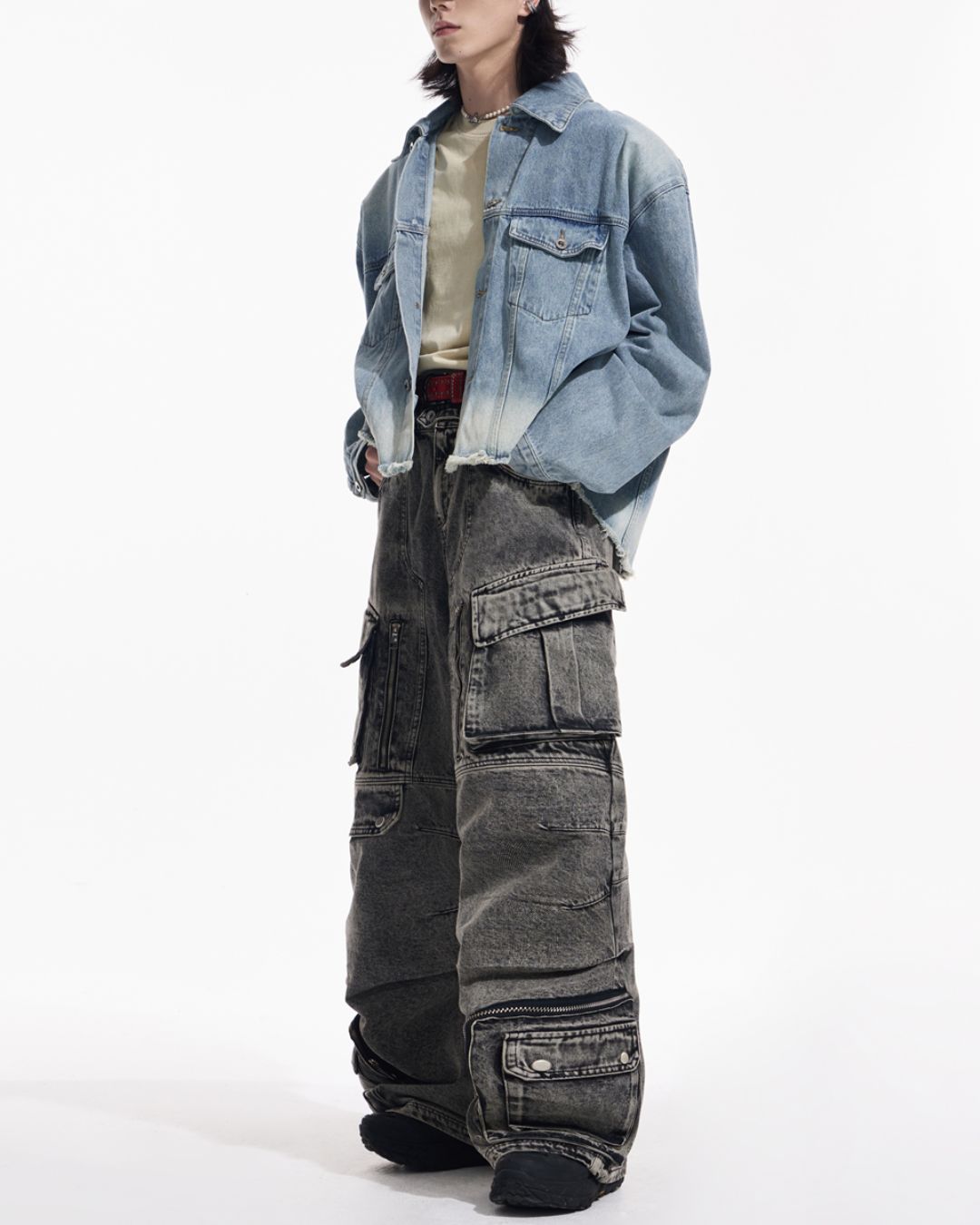 Multi-pocket Wide Denim Pants　BT009