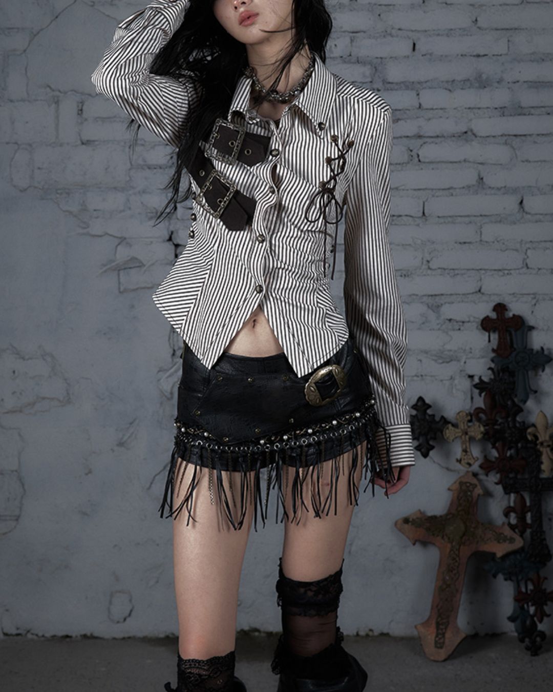 Leather Metal Fringe Hot Pants　BT030