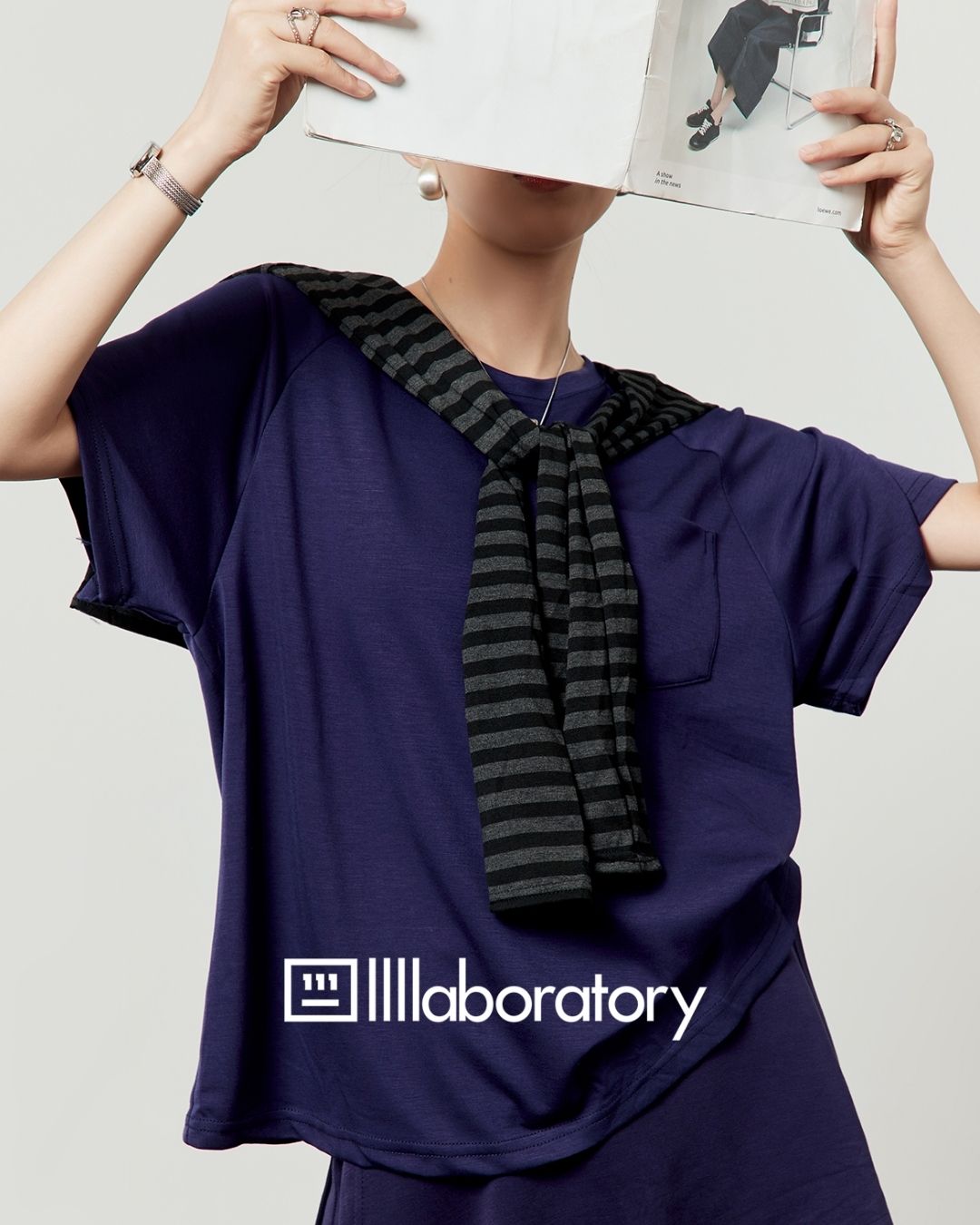 Loose T-shirt & Shorts & Border Shawl Set　TP073