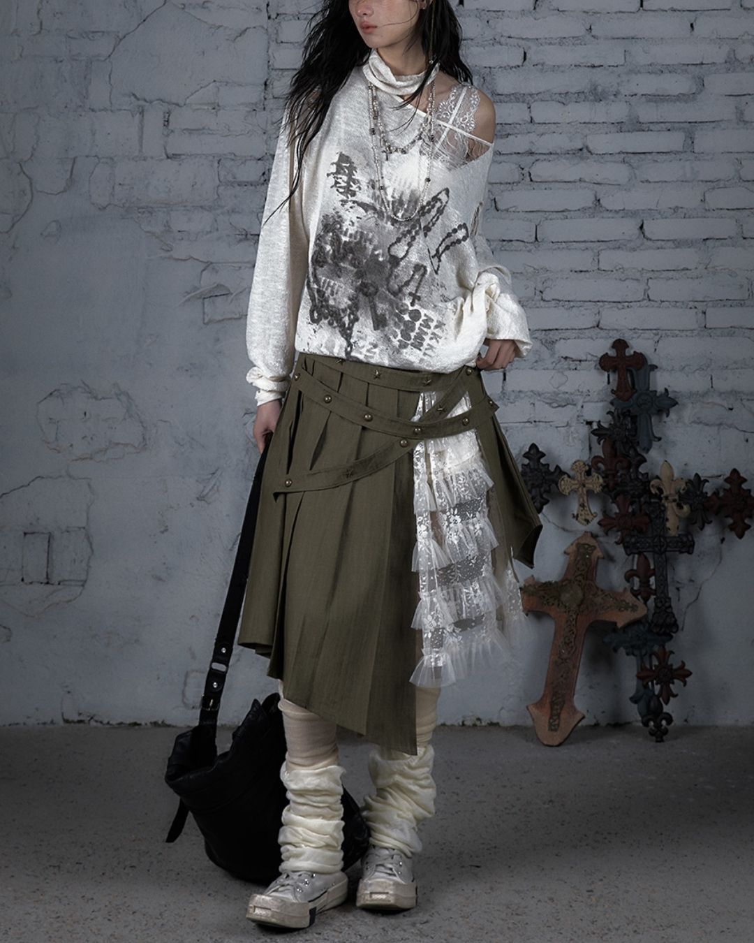 Distressed Open Shoulder Summer Knit　TP042