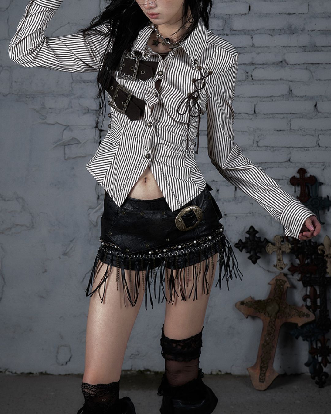 Leather Metal Fringe Hot Pants　BT030