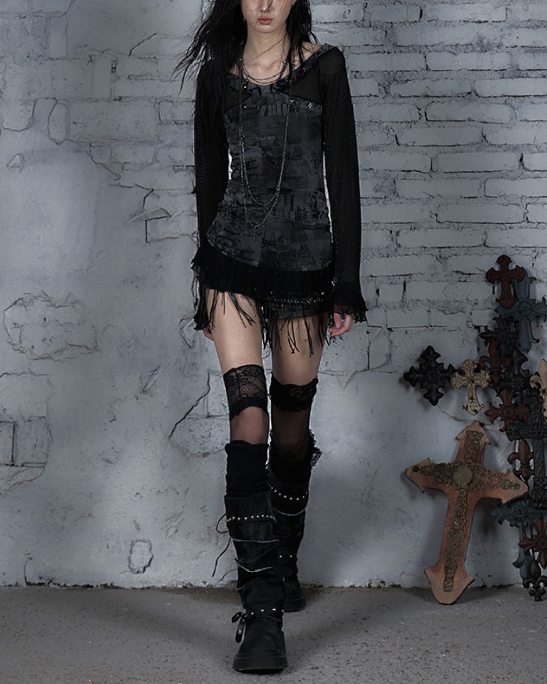 Cross Stitch Sheer Switching Top　TP044