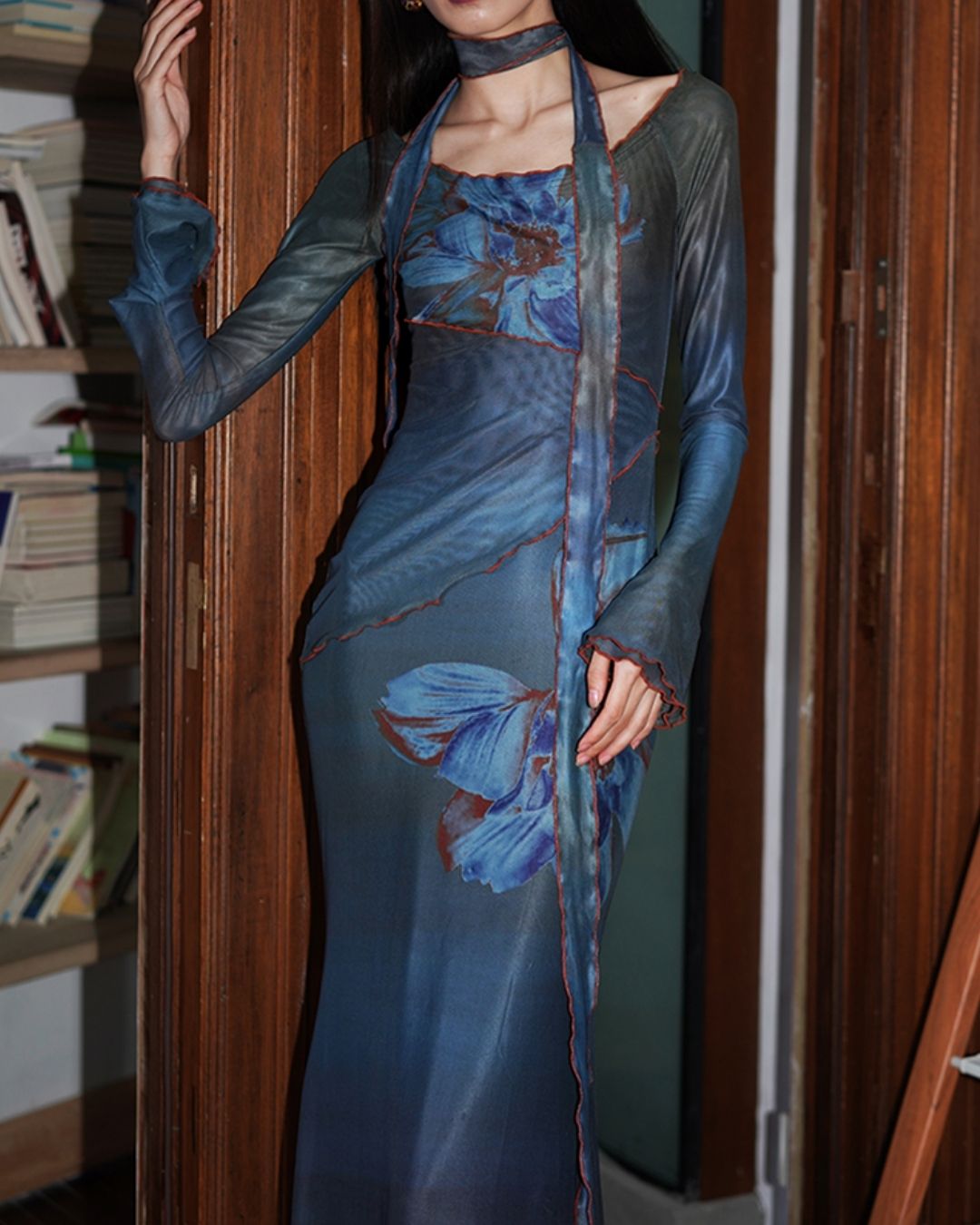 Flower Printed 2-way Long Dress　DR016