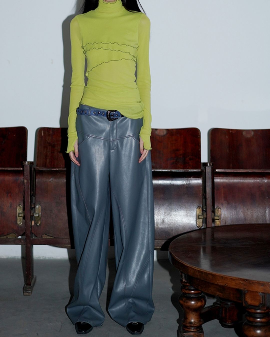 Wide Straight Leather Pants　BT020