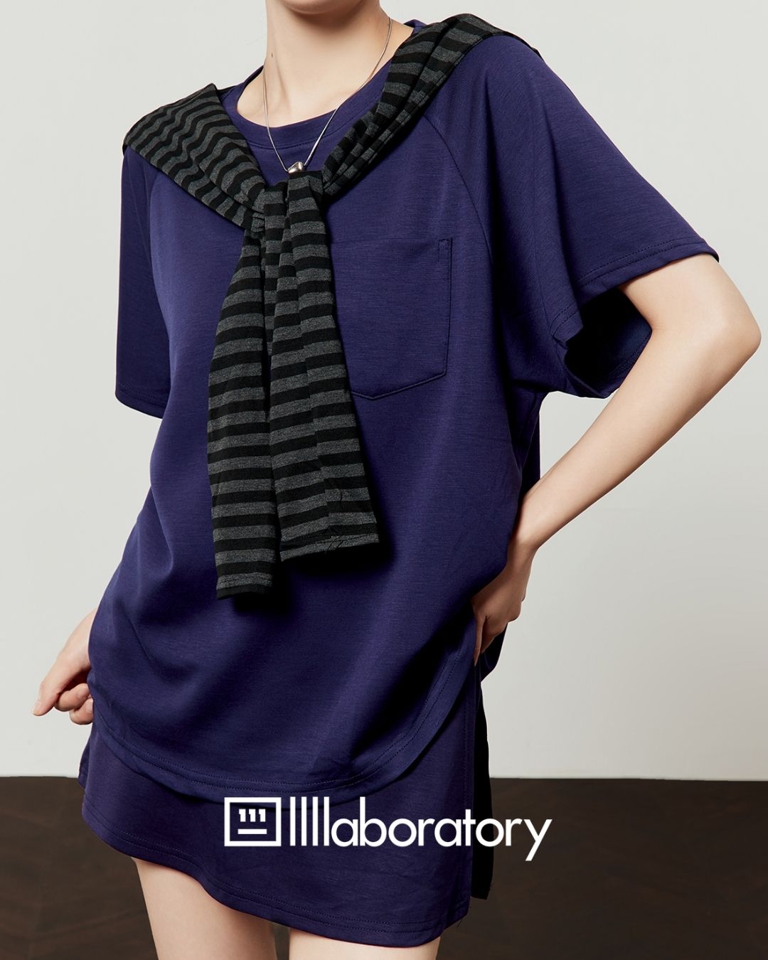 Loose T-shirt & Shorts & Border Shawl Set　TP073