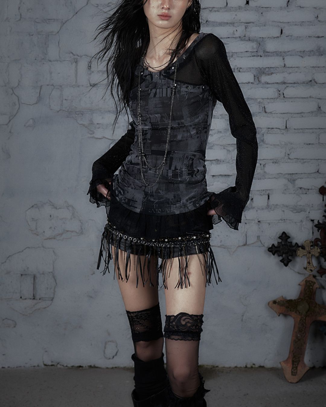 Cross Stitch Sheer Switching Top　TP044