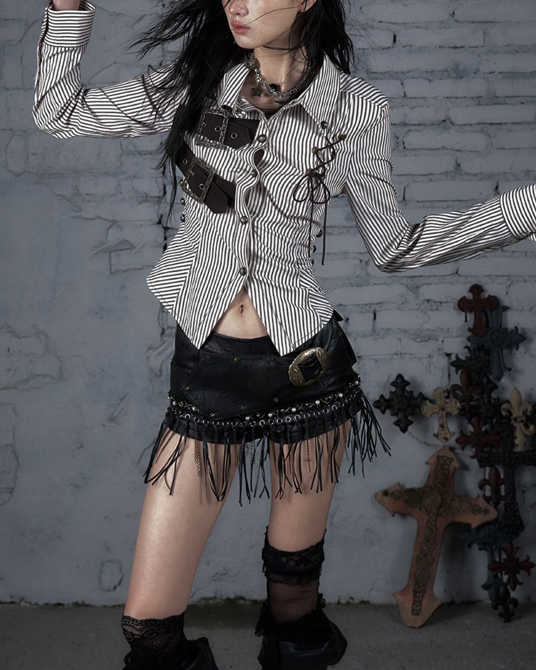 Leather Metal Fringe Hot Pants　BT030