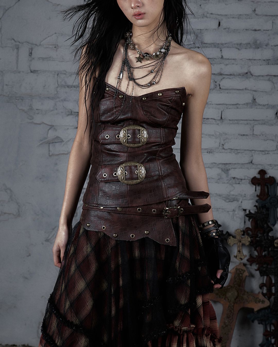 Metal Belt Leather Tube Top　TP045