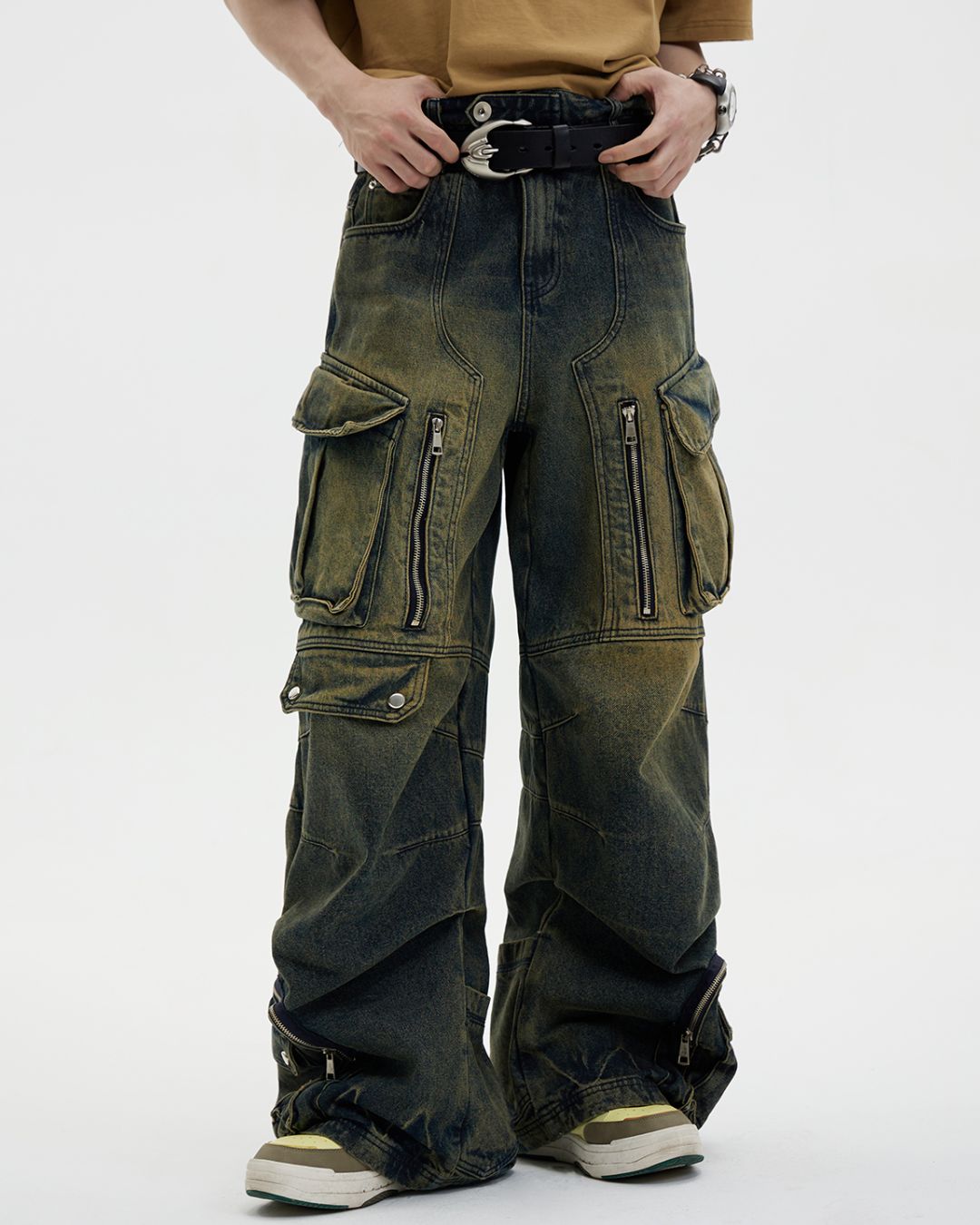 Multi-pocket Wide Denim Pants　BT009