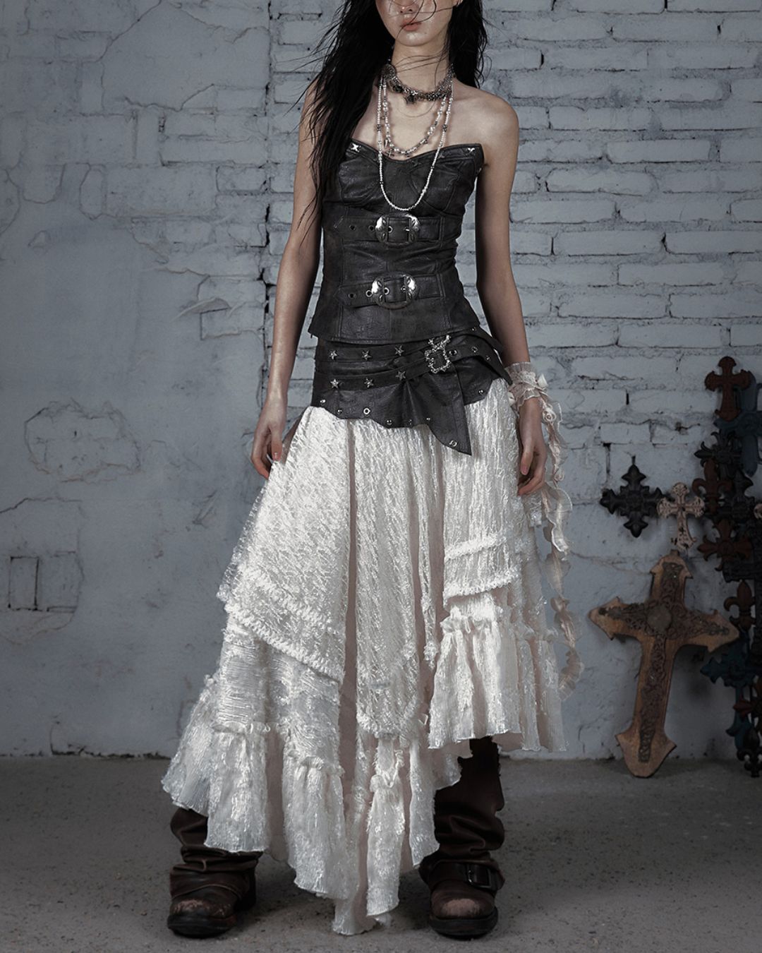 Metal Belt Leather Tube Top　TP045