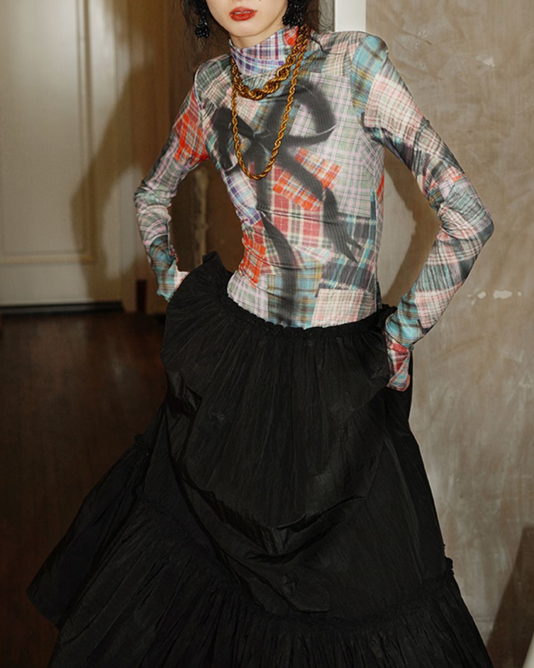 Printed Tiered Long Dress　DR019