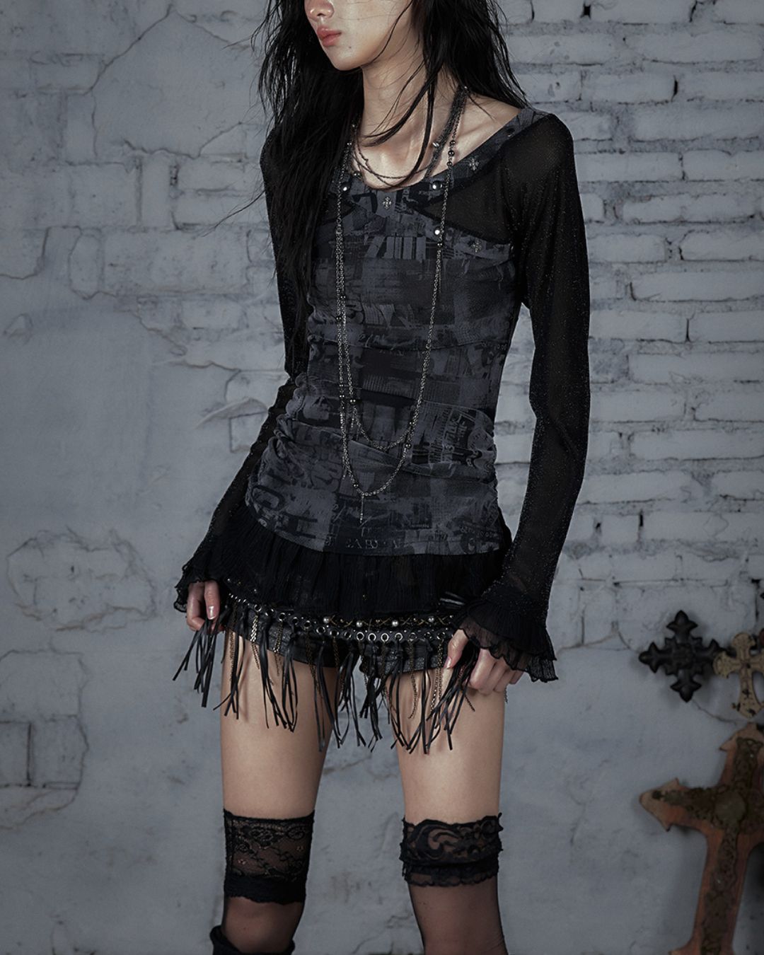 Cross Stitch Sheer Switching Top　TP044