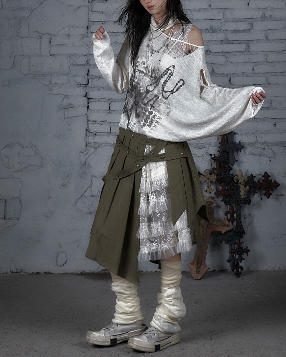 Distressed Open Shoulder Summer Knit　TP042