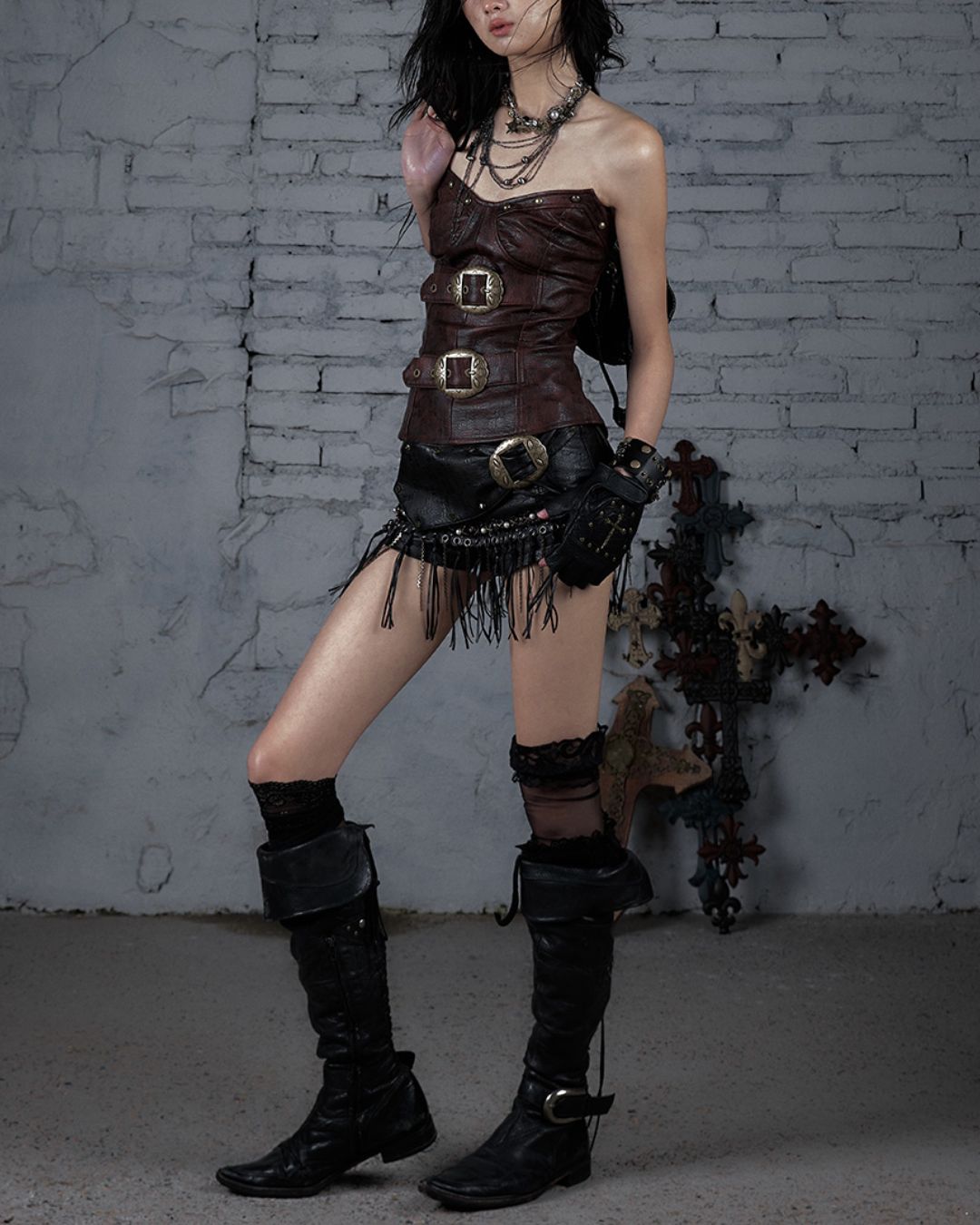 Leather Metal Fringe Hot Pants　BT030