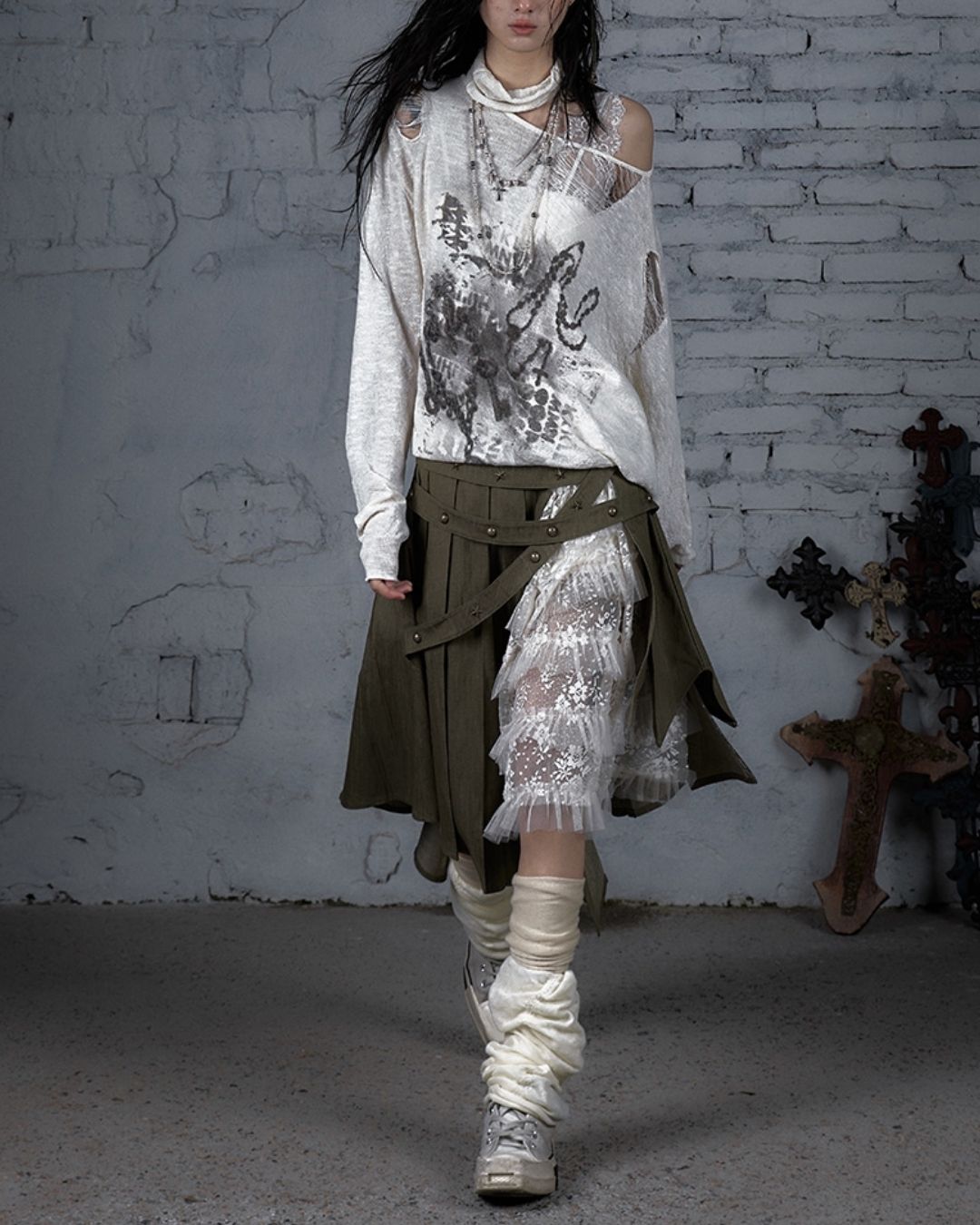 Distressed Open Shoulder Summer Knit　TP042