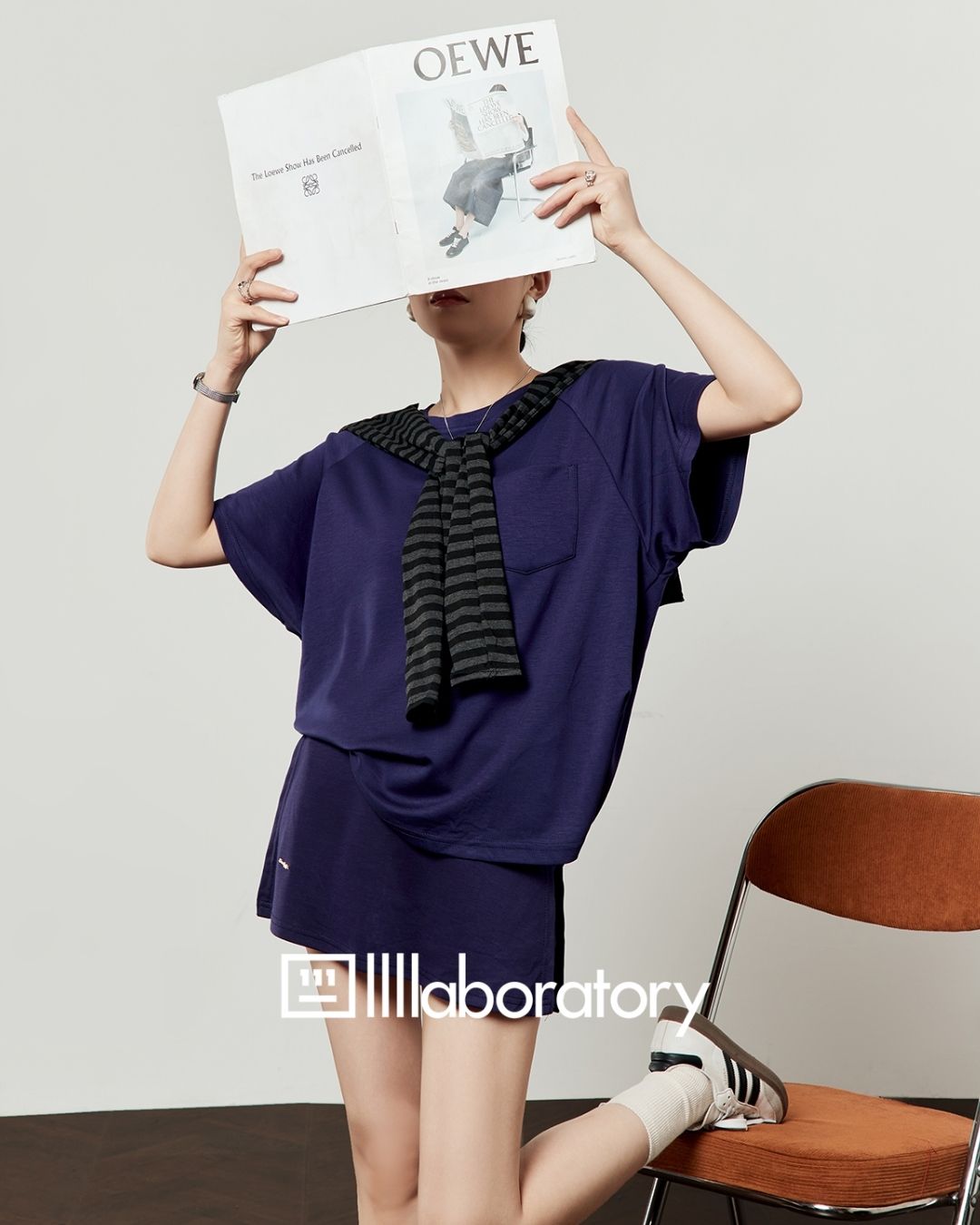 Loose T-shirt & Shorts & Border Shawl Set　TP073