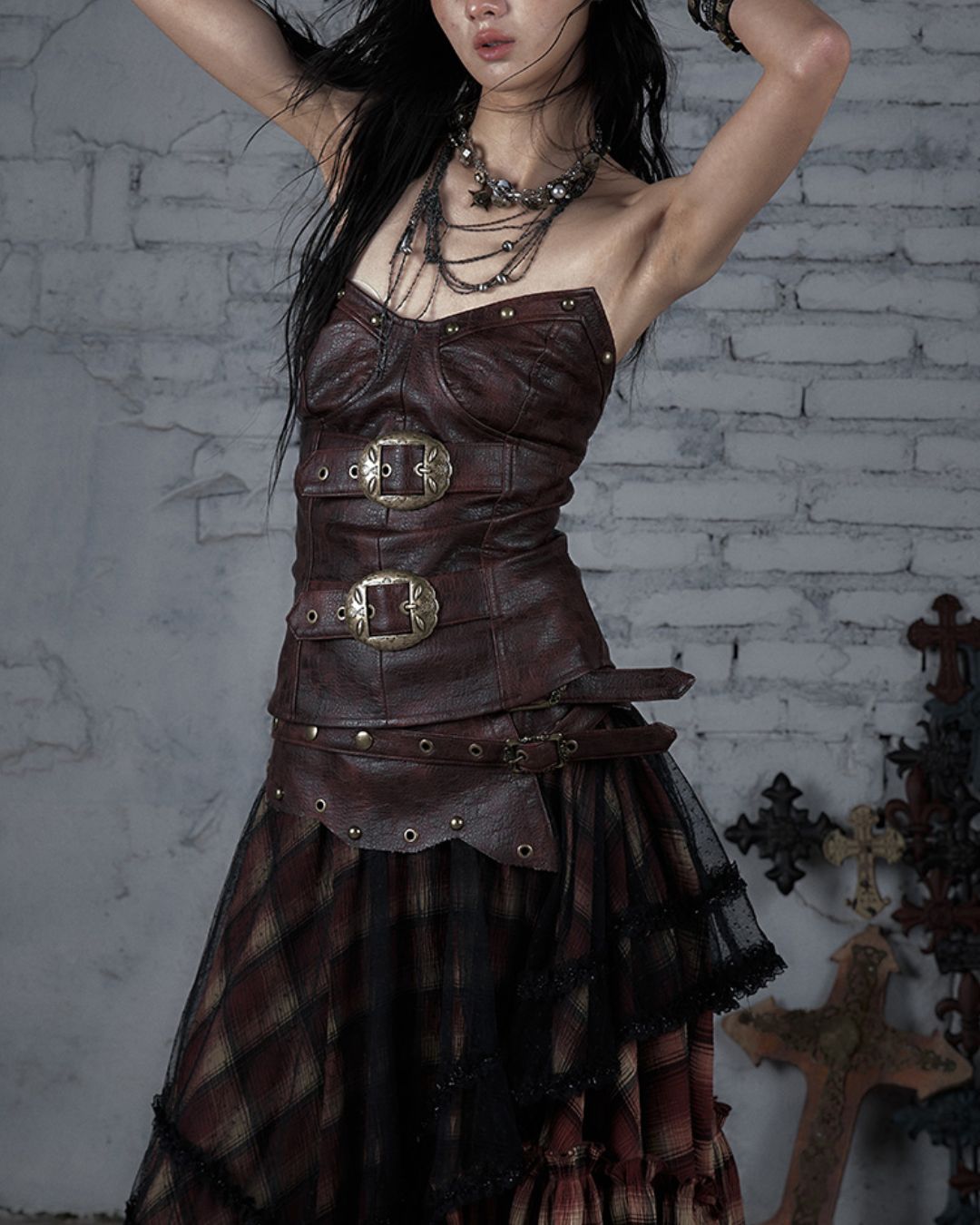 Metal Belt Leather Tube Top　TP045